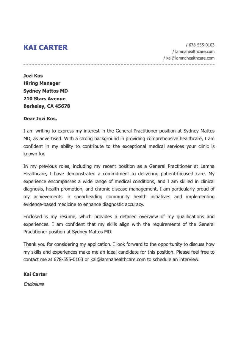 Bold profile professional cover letter - Sleek, professional layout for healthcare job seekers. Highlights clinical strengths and community impact.